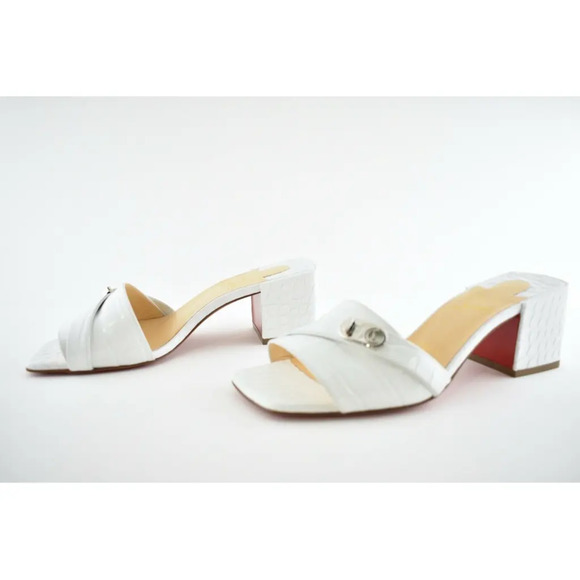 Christian Louboutin Lock Art 55 White Croc Block Heel Mule Slide Sandal Pump 36 - Picture 9 of 12
